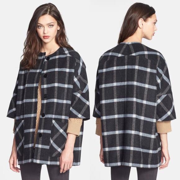 Helene Berman Plaid Wool Coat Oversized Gray S - Picture 14 of 14